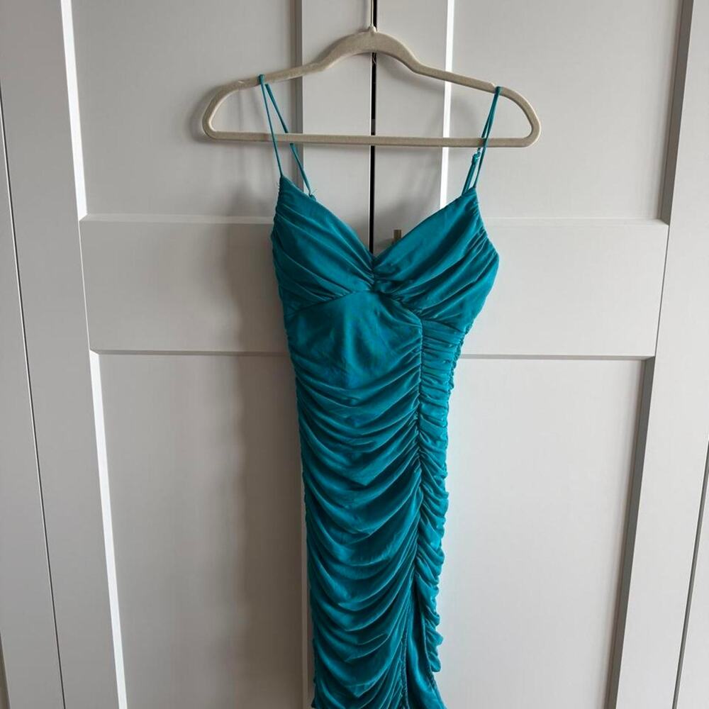Lulus teal ruched mini dress